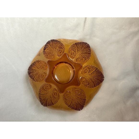 Vintage Amber Glass Dish/Bowl by Anchor Hocking Renaissance Pattern Beaded - Picture 8 of 8